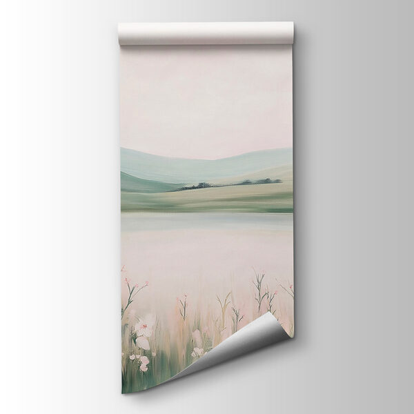 Painting of a lake with flowers Painting of a lake with flowers