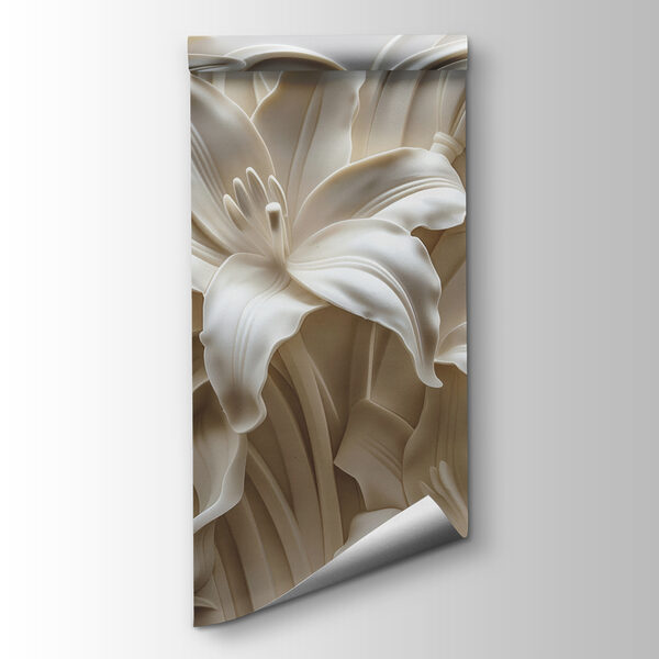 White flower sculpture on a wall