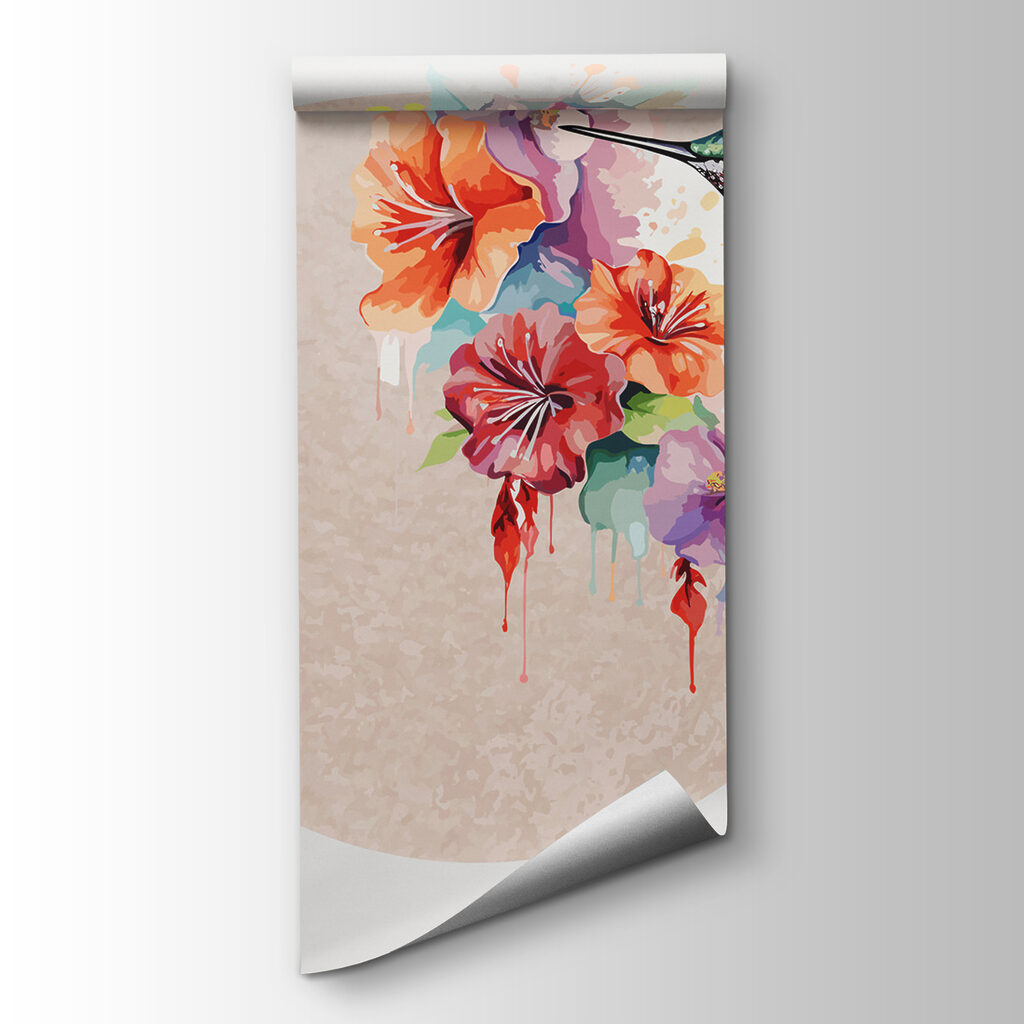 Hummingbird flying over flowers