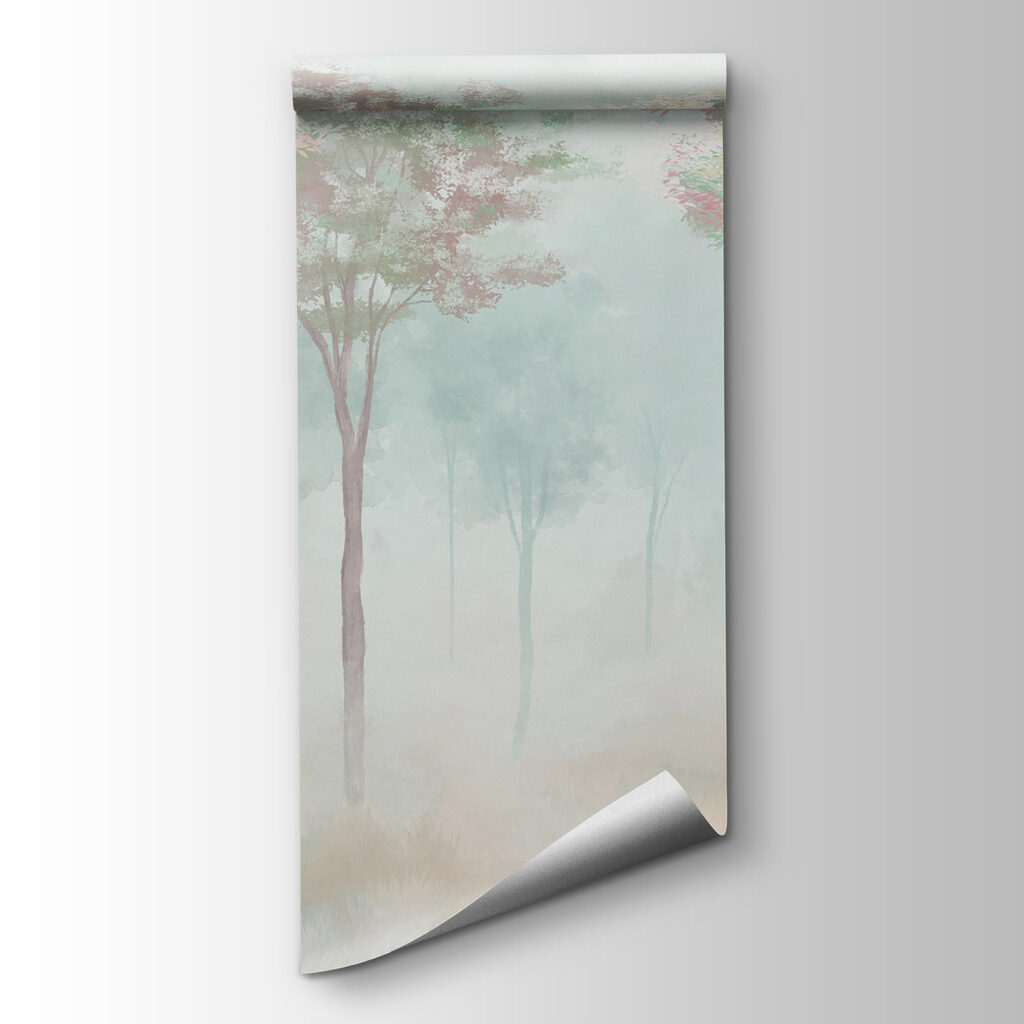 Group of trees in a foggy forest