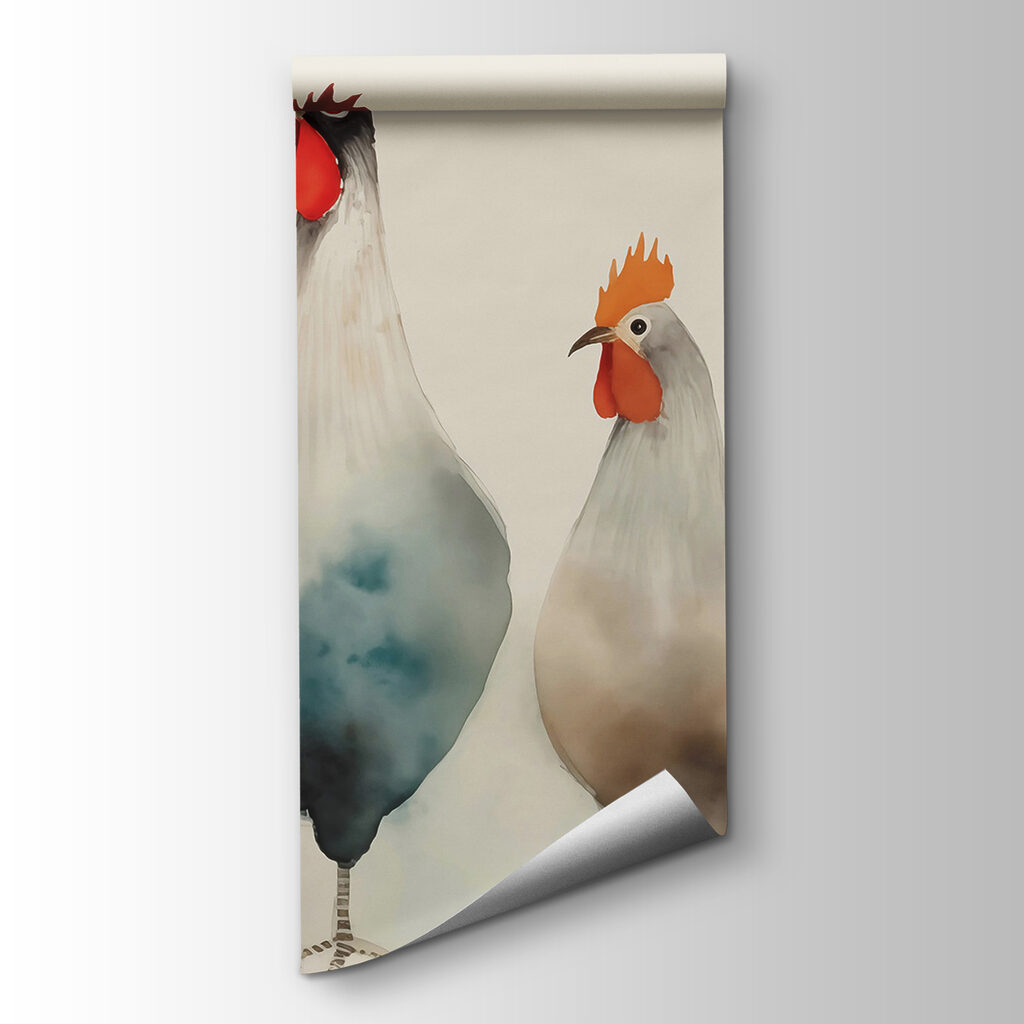 Group of chickens with red and white feathers Group of chickens with red and white feathers