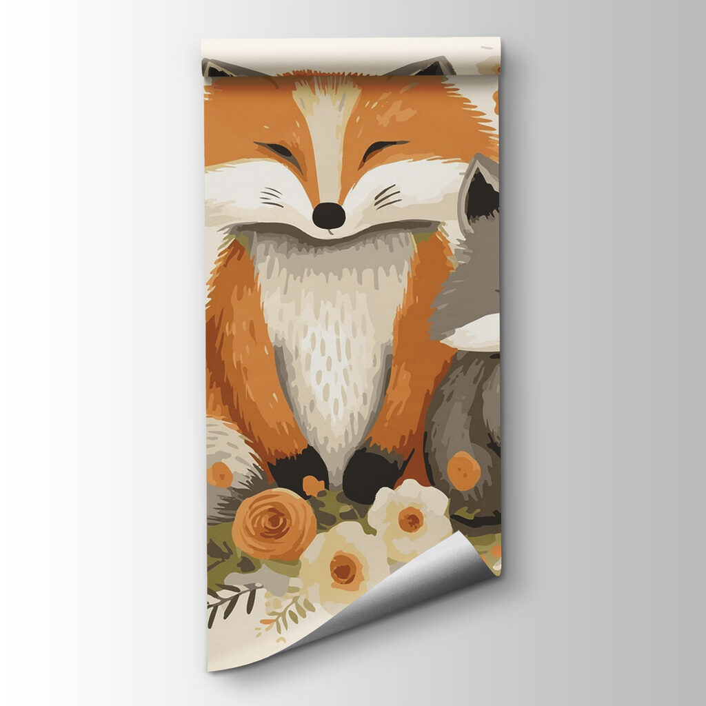 Fox and baby fox sitting in flowers Fox and baby fox sitting in flowers