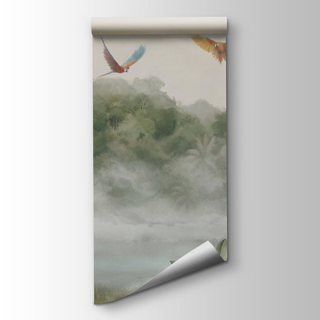 Waterfall with birds flying over it