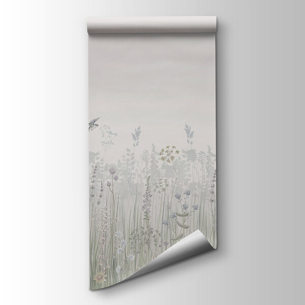 Field of flowers and birds