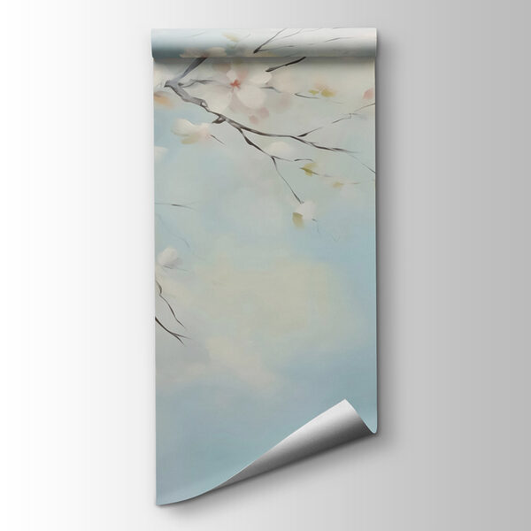 Painting of a tree branch with white flowers Painting of a tree branch with white flowers