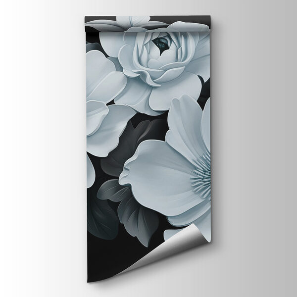 Group of white flowers with black leaves