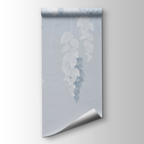 White and blue leaves and butterflies