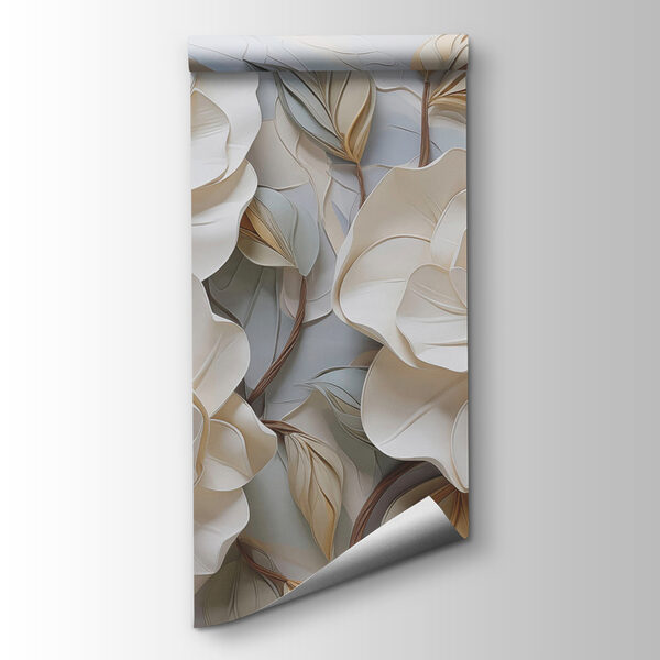 White flowers and leaves on a white surface