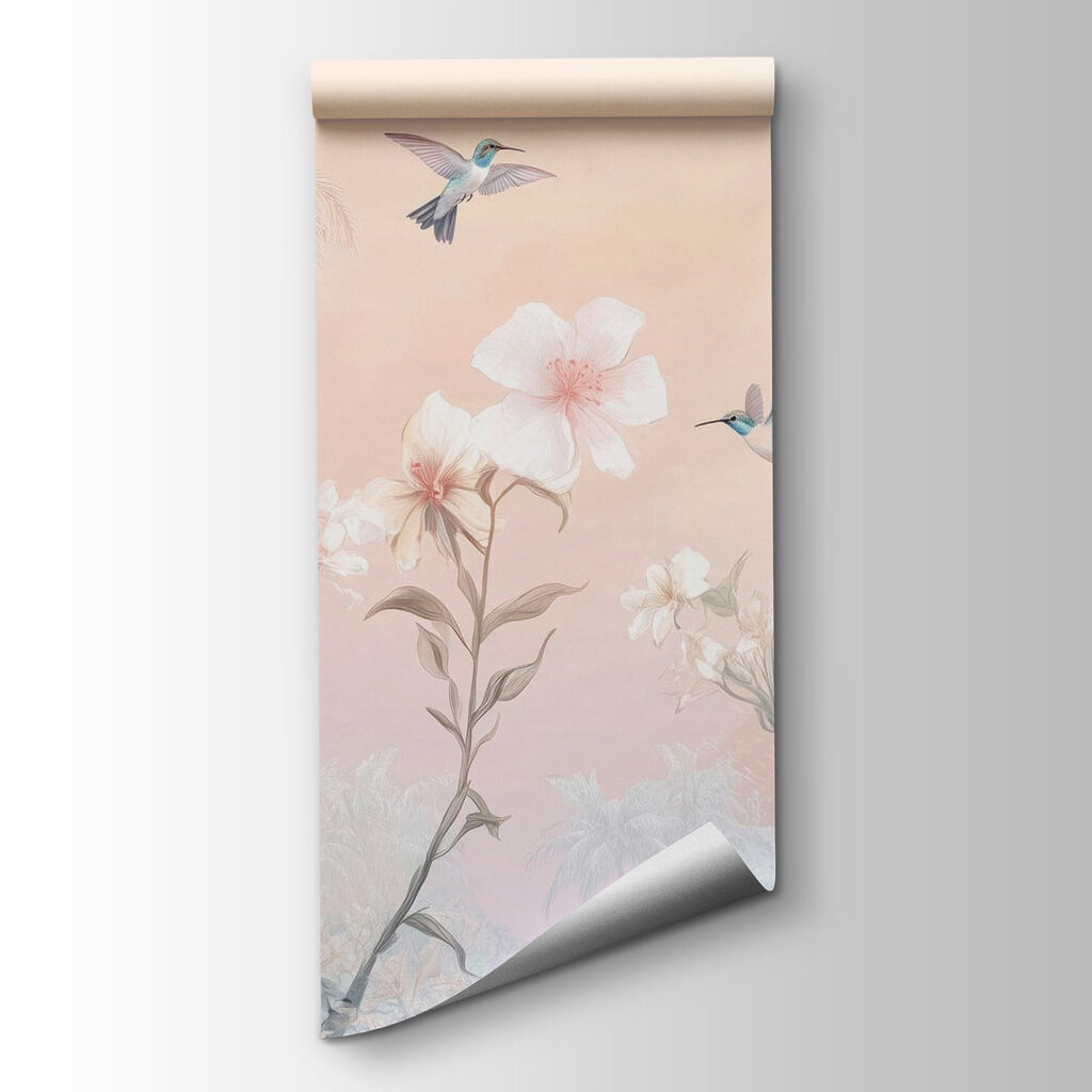 Group of birds flying over flowers