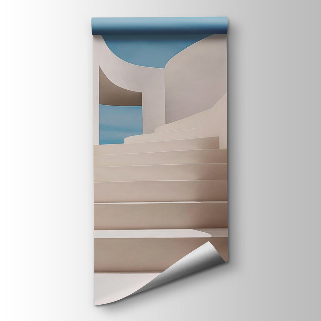 White staircase with a blue sky