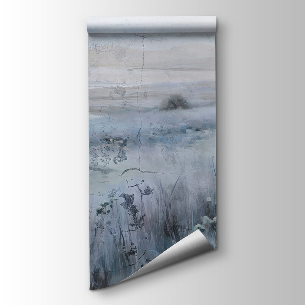 Painting of a field of grass and a river Painting of a field of grass and a river