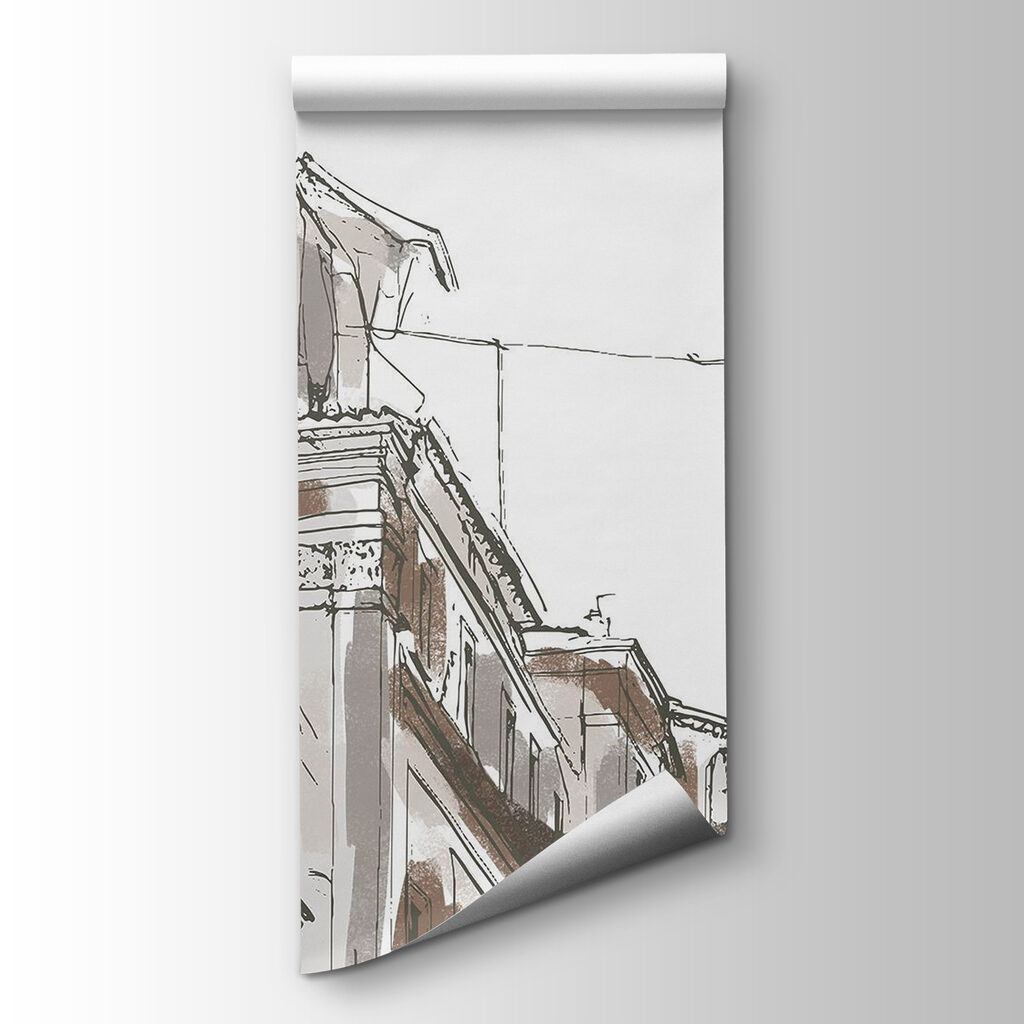 Drawing of a building with bells