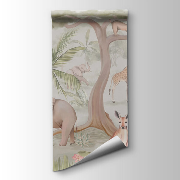 Wallpaper with animals and trees