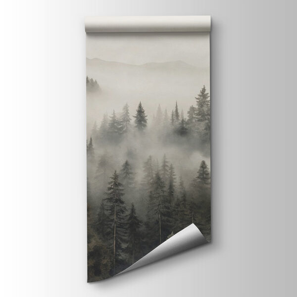 Forest with fog and mountains
