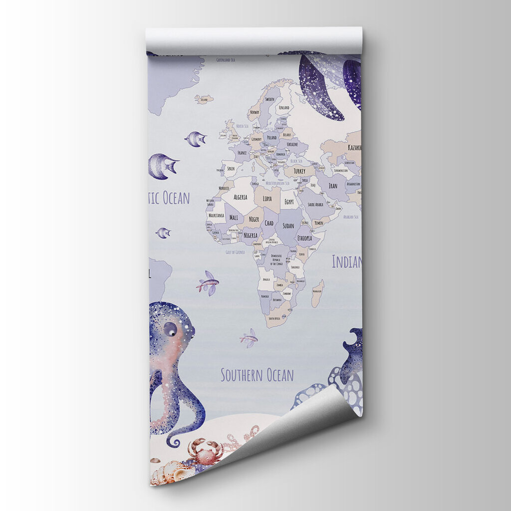 Map of the world with sea animals Map of the world with sea animals