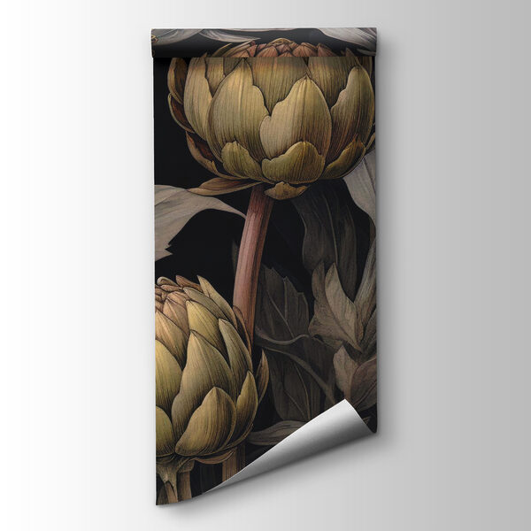 Artichokes and leaves on a black background Artichokes and leaves on a black background