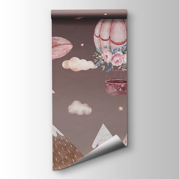 Whale and hot air balloon in the sky