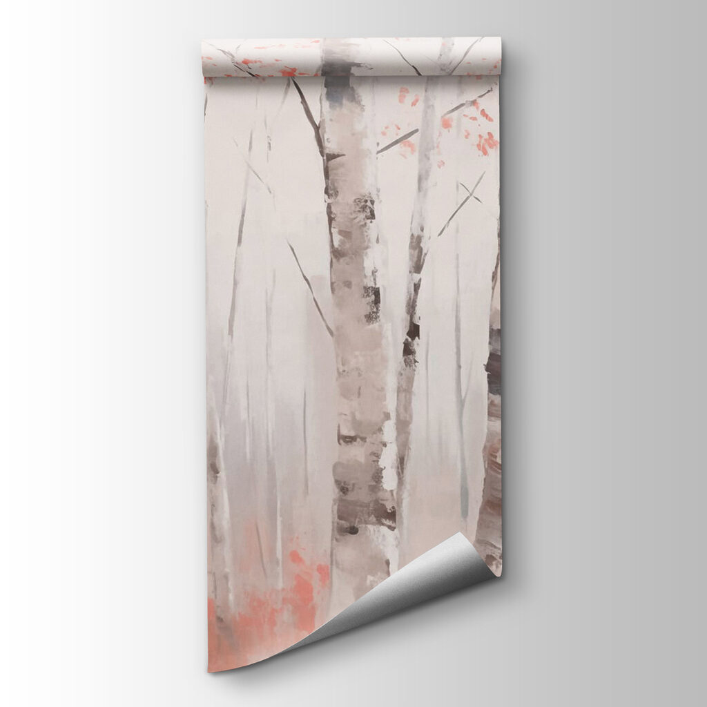 Painting of trees with pink leaves