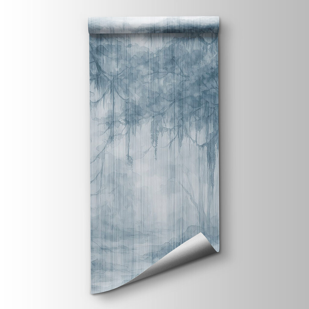 Group of trees in a foggy forest