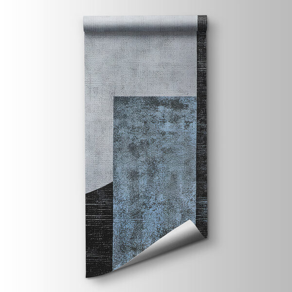 A black and blue and white art piece