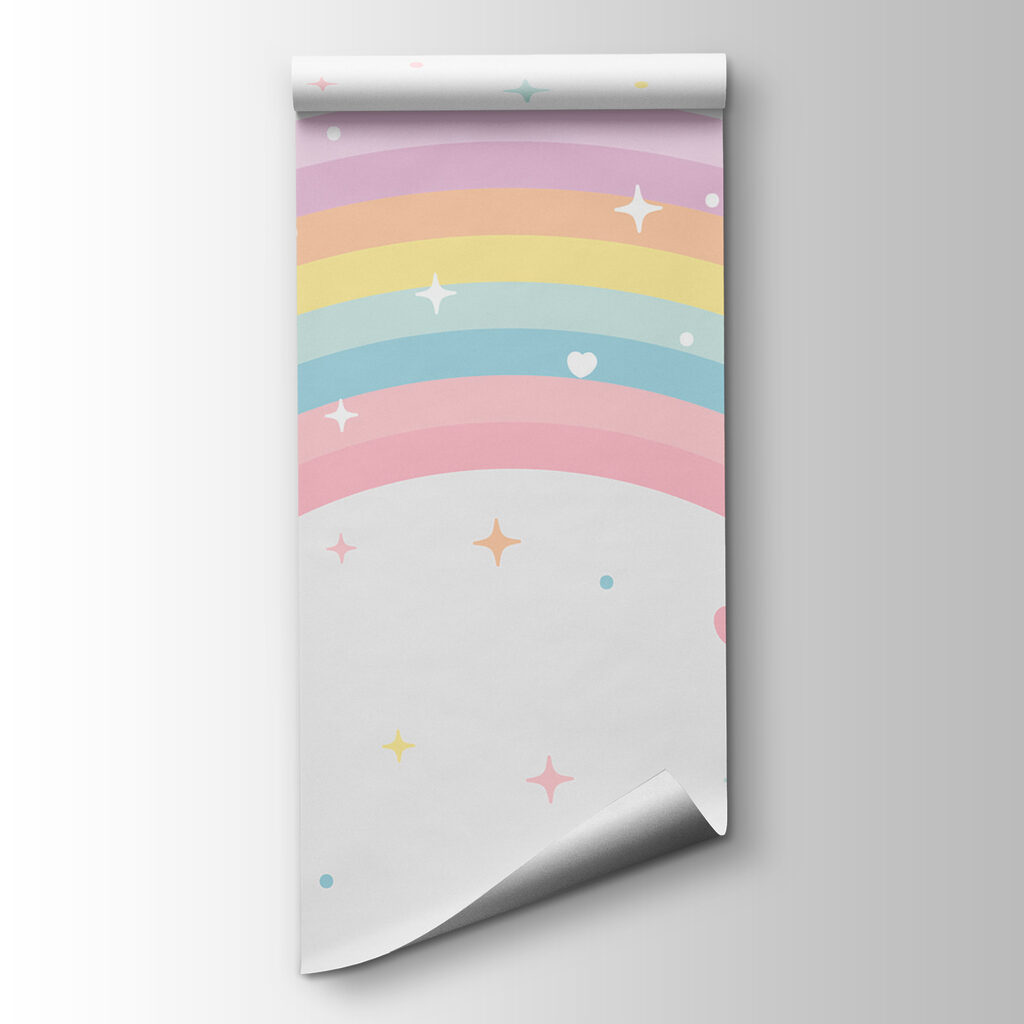 Rainbow with clouds and stars
