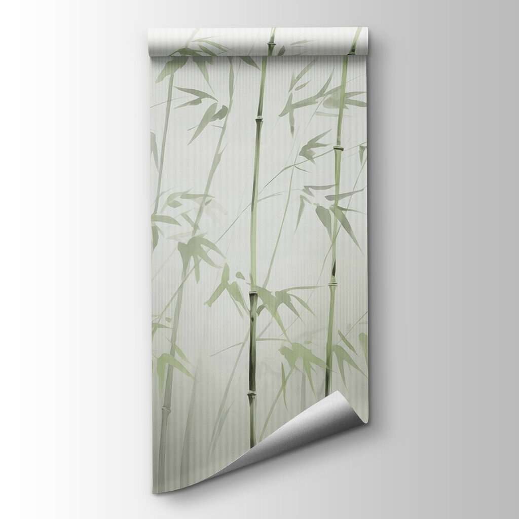 Bamboo stems with leaves painted on them Bamboo stems with leaves painted on them