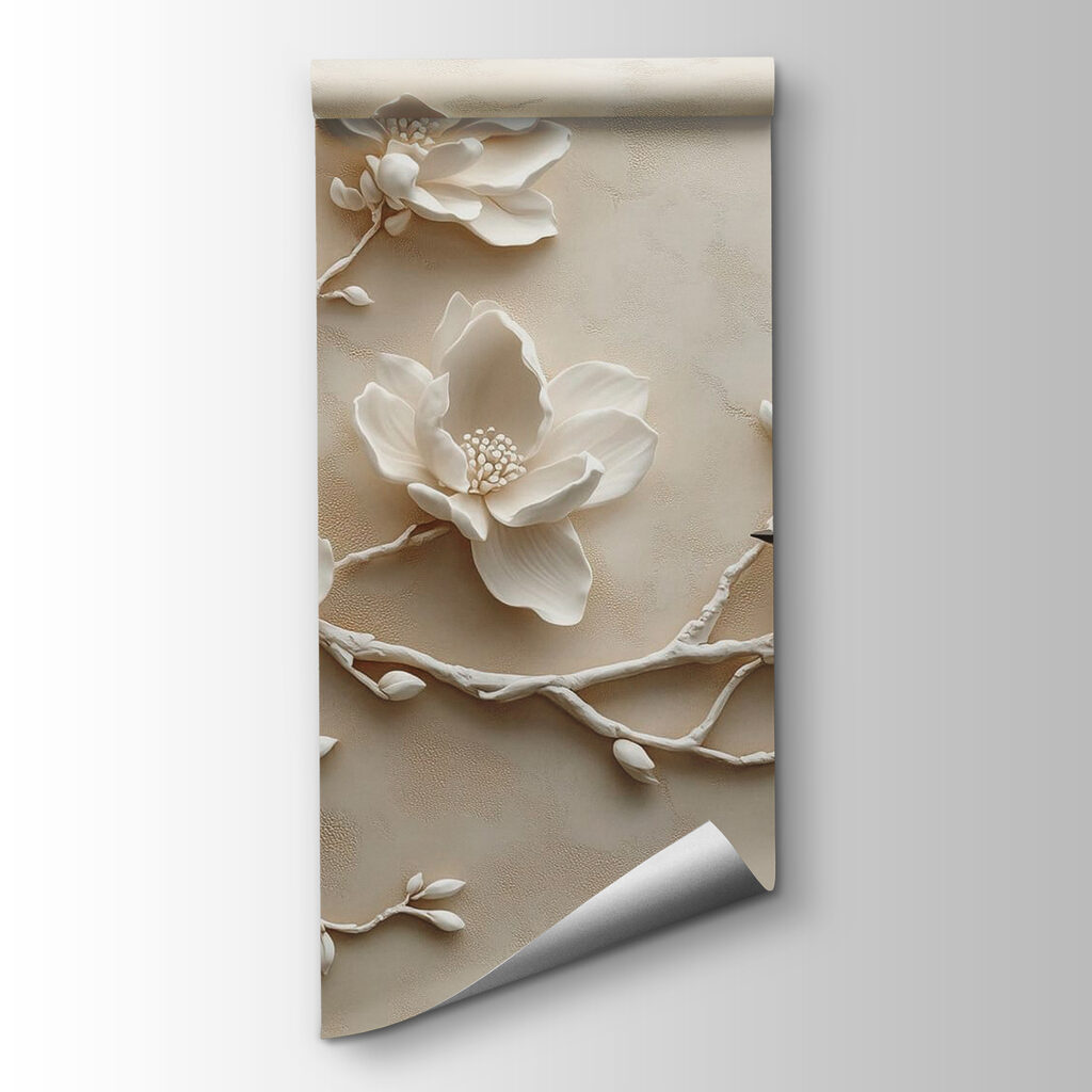 White bird on a branch with flowers