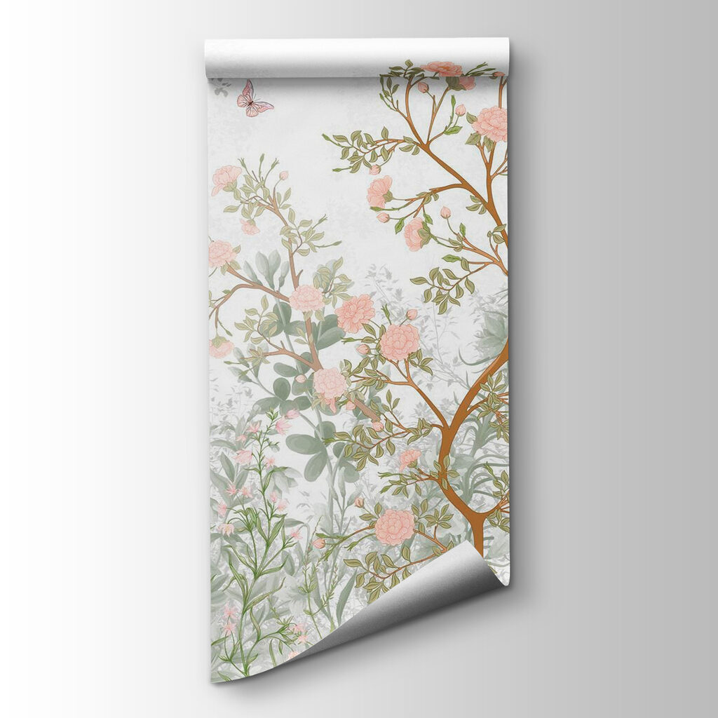 Painting of a tree with flowers and butterflies Painting of a tree with flowers and butterflies