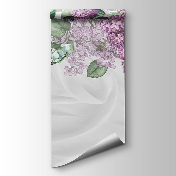 Lavender blooms on soft fabric background
