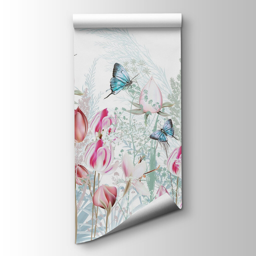 Fluttering butterflies among blooming flowers Fluttering butterflies among blooming flowers