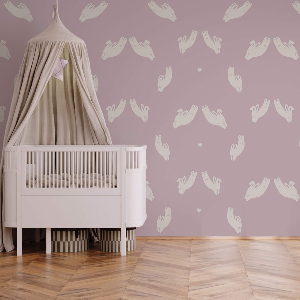 Візерунок кроликів на фіолетовому тлі