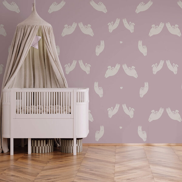 Візерунок кроликів на фіолетовому тлі