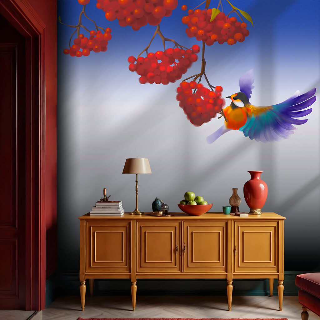 Птах, що їсть гроно червоних ягід