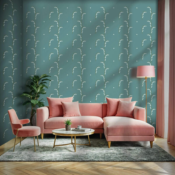 Фотошпалери Фотошпалери Візерунок з білих квітів на синьому тлі (Артикул: t00529)