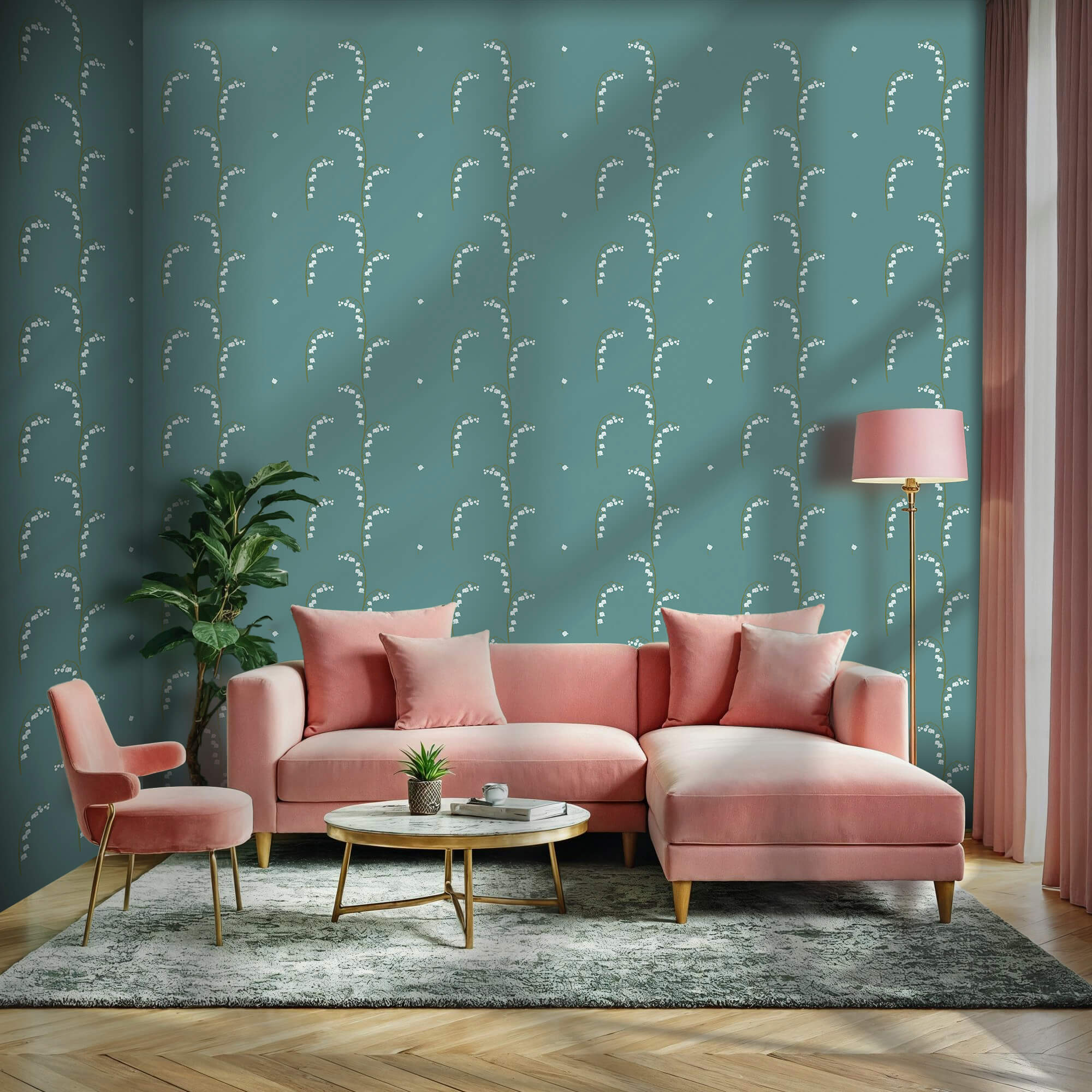 Візерунок з білих квітів на синьому тлі