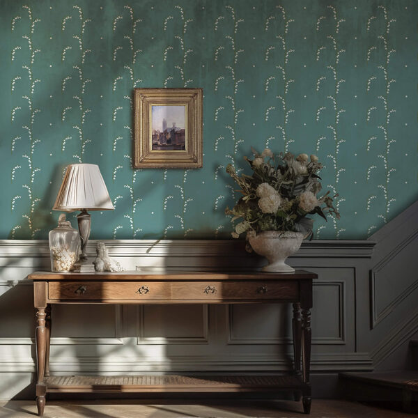 Візерунок з білих квітів на синьому тлі