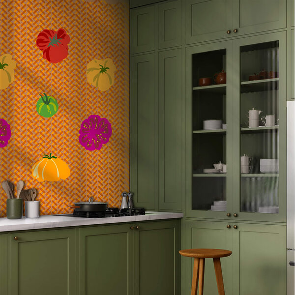 Група помідорів на плетеному тлі