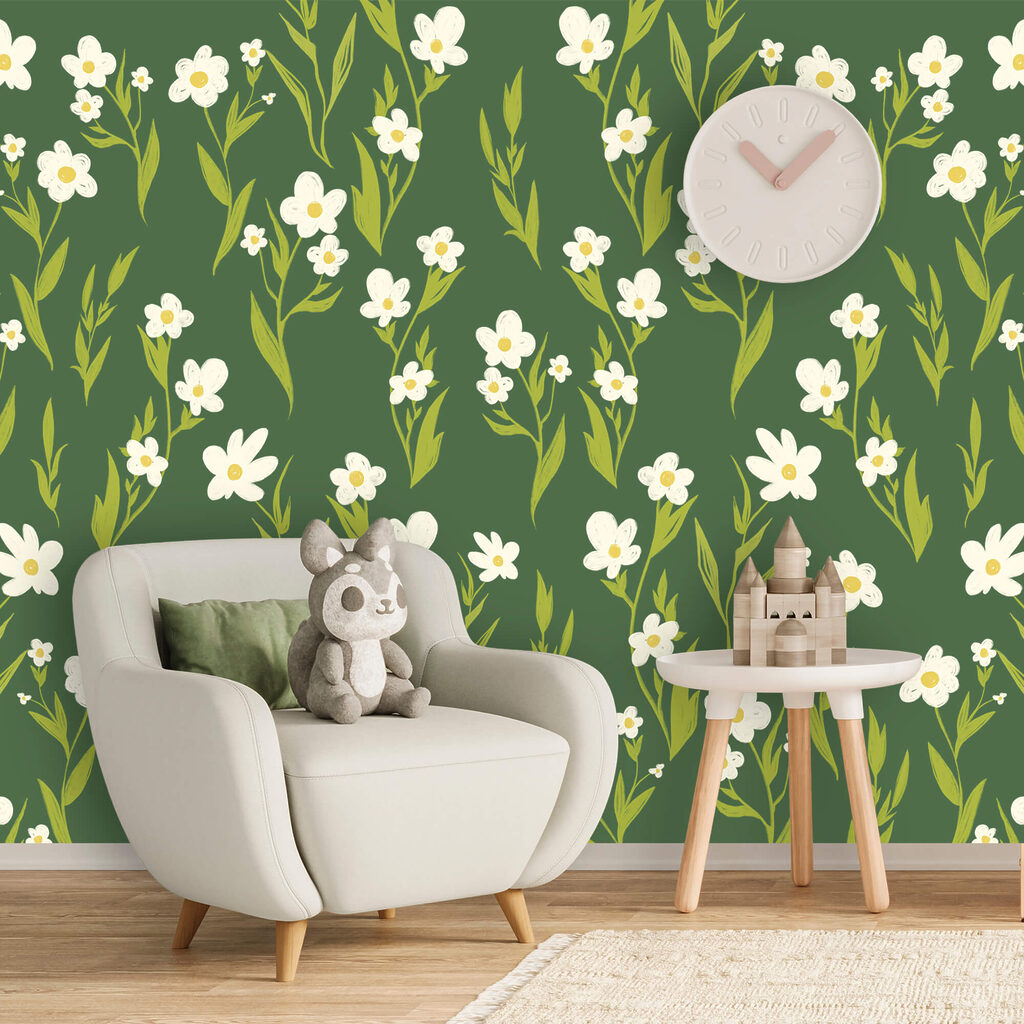 Візерунок з білих квітів і зеленого листя