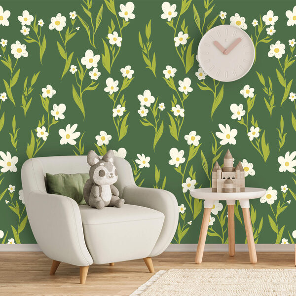 Візерунок з білих квітів і зеленого листя