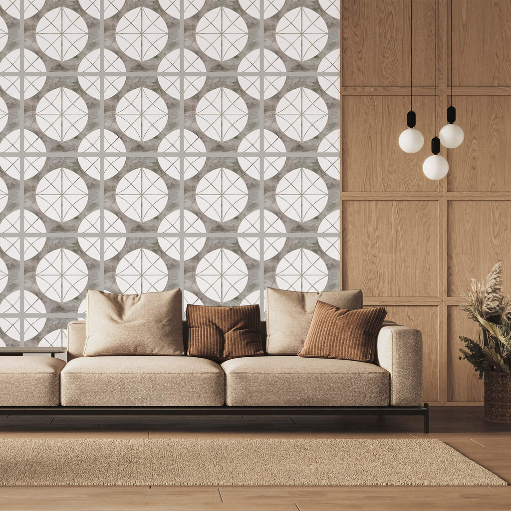 Візерунок з білих кіл і сірих квадратів