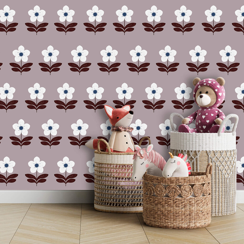 Візерунок з білих квітів і коричневого листя