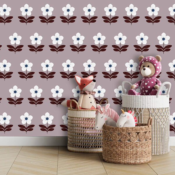 Візерунок з білих квітів і коричневого листя