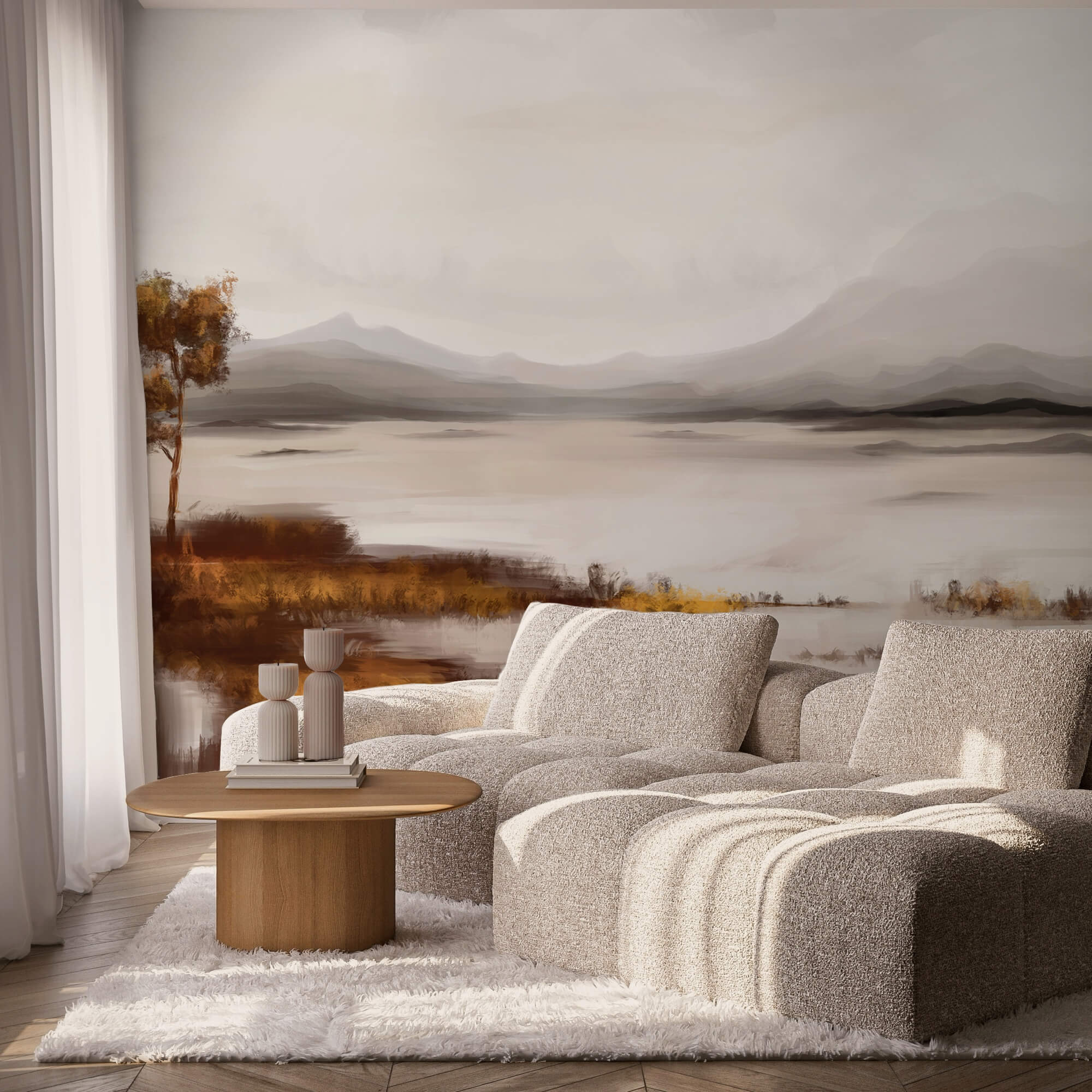 Пейзаж озера з горами на задньому плані