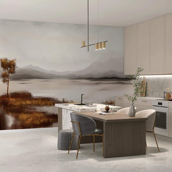 Пейзаж озера з горами на задньому плані