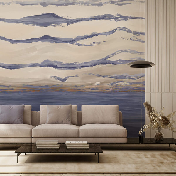 Вода з хвилями і птахами, що літають