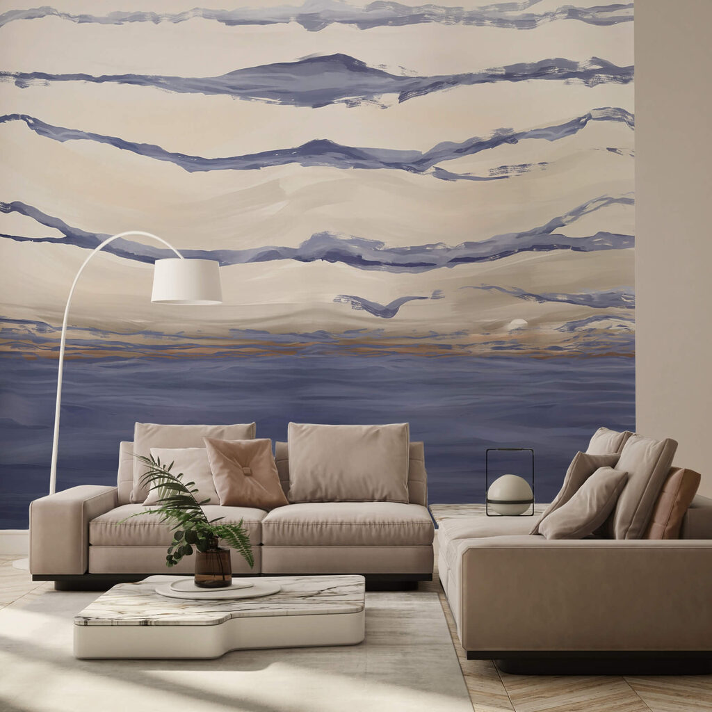 Вода з хвилями і птахами, що літають