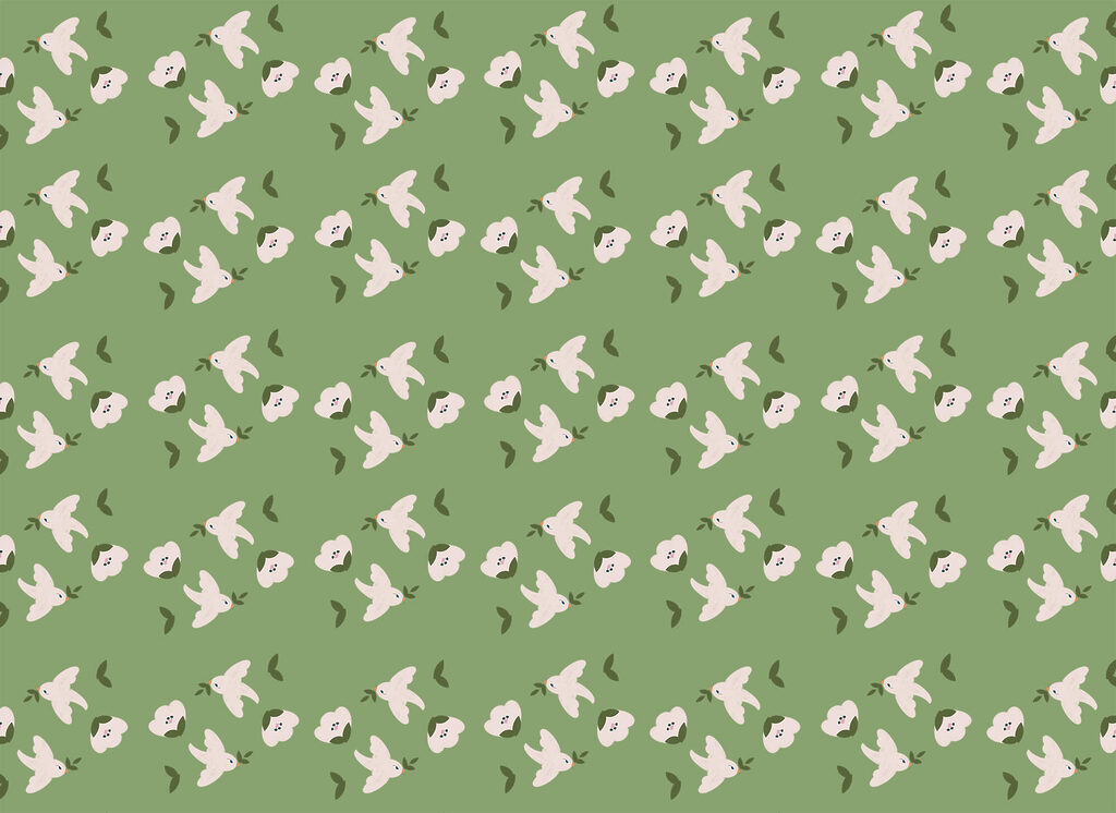 Pattern of white birds and green leaves Pattern of white birds and green leaves