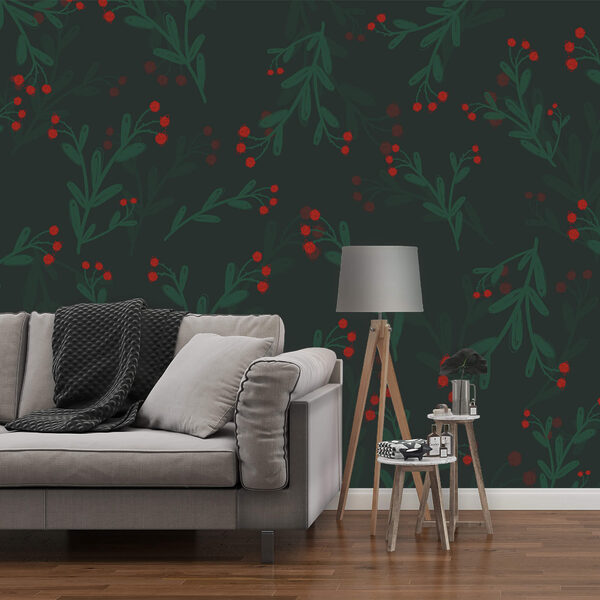 Візерунок з червоних квітів і листя