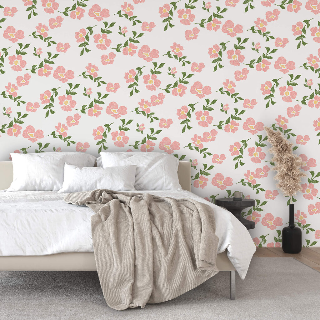 Візерунок з рожевих квітів і зеленого листя Візерунок з рожевих квітів і зеленого листя