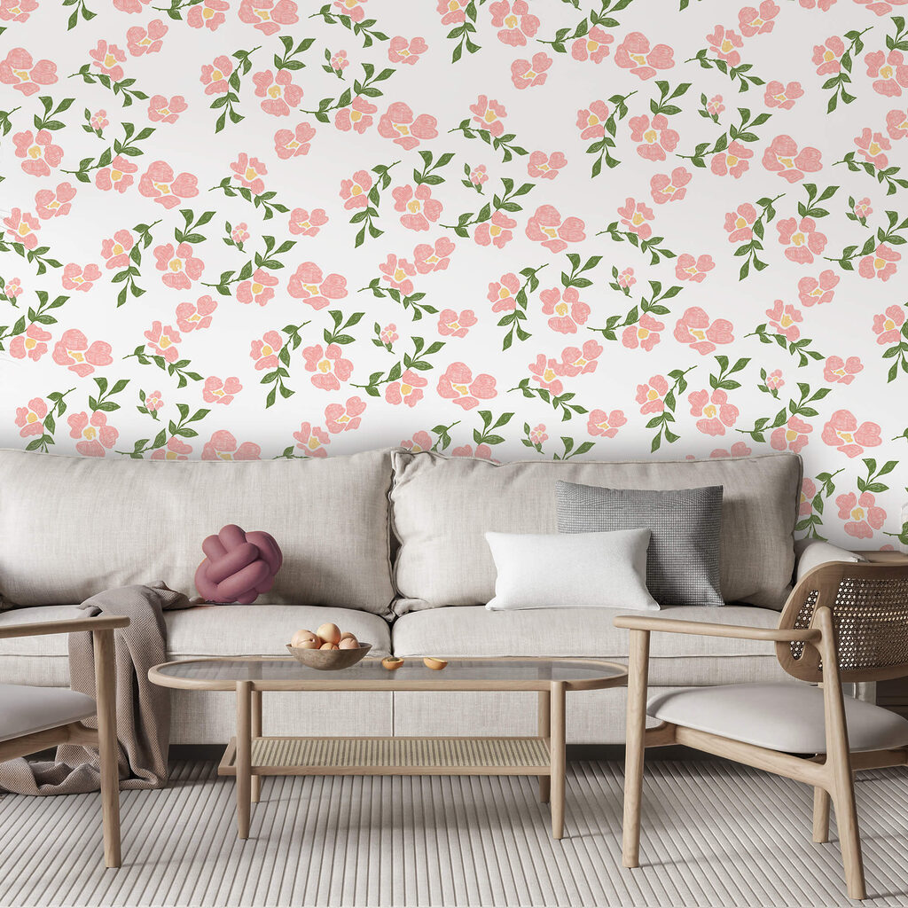 Візерунок з рожевих квітів і зеленого листя Візерунок з рожевих квітів і зеленого листя